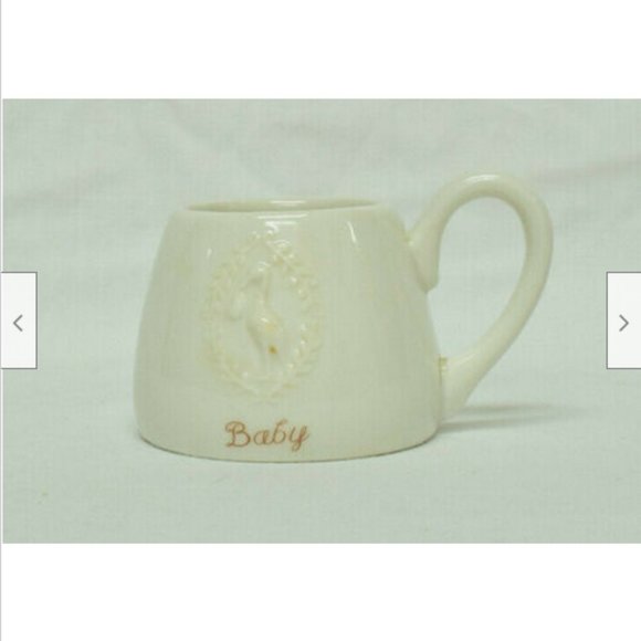 Ceramic Baby Training Cup Russ Berrie~Expression of Love~Handpainted White/Gold - Picture 1 of 4